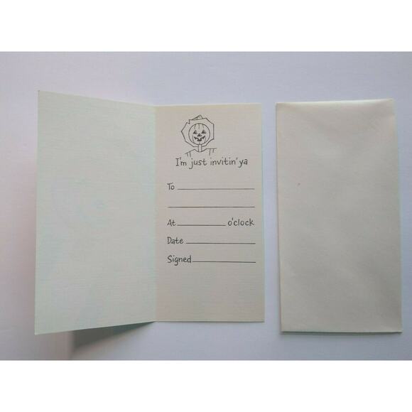 Halloween Greeting Card Vintage Party Invite Stick Head Scarecrow Hallmark Slim - Picture 3 of 7